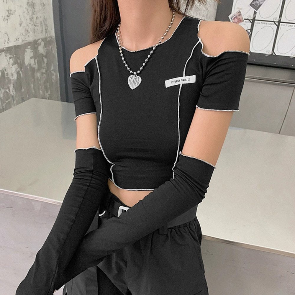 ZARA Autumn Winter Fashion Label Slim Round Neck Off Shoulder Crop Top for Women